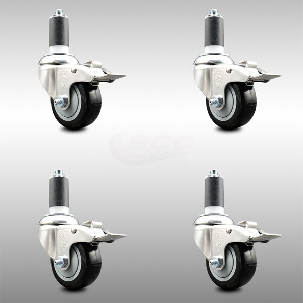Service Caster 3.5 Inch 316SS Black Poly Swivel 1-1/4 Inch Expanding Stem Caster Set Lock Brake SCC-SS316TTLEX20S3514-PPUB-BLK-114-4 - main